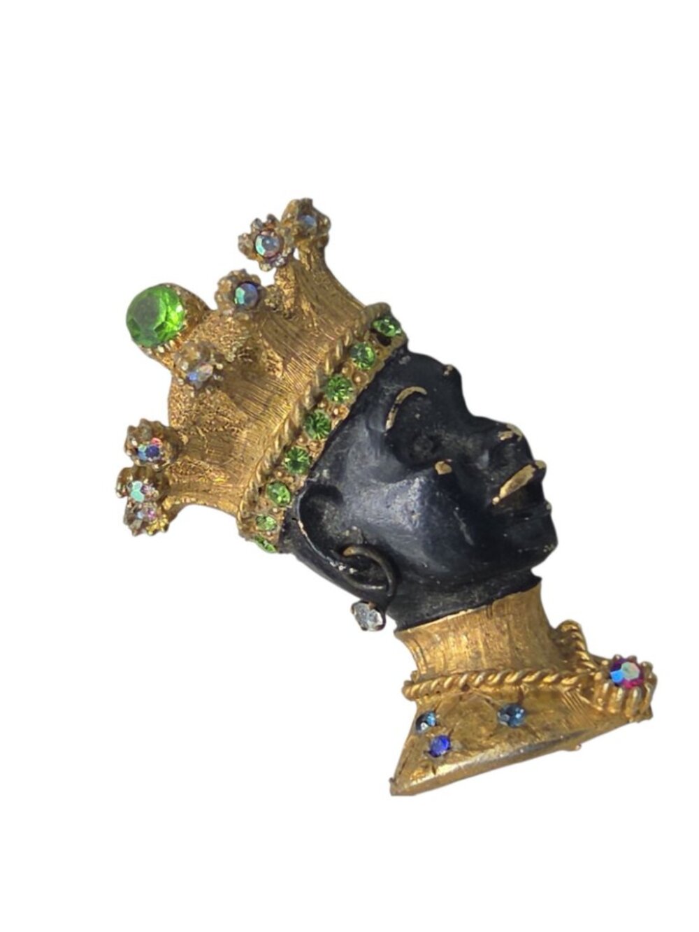 Vintage Blackamoor Jeweled Crown Figural Brooch Rhinestone Couture Estate Piece - Picture 4 of 11